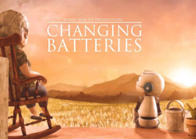changing batteries corto animato robot batterie nonno Copertina