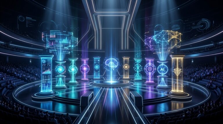 Confronto visivo tra le migliori intelligenze artificiali con tre cervelli digitali olografici